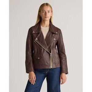 Quince Women 100% Leather Oversized Biker Jacket Brown XL